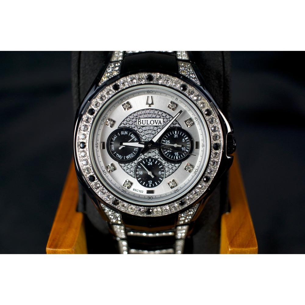 Bulova 98C102 Mens Black Crystal Accent Quartz 43mm Anniversary Watch